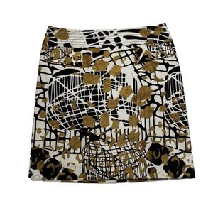 Alberto Makali‎ Sz 10 100% Dacron Mini Skirt Lined Animal Print Gold/Black/White